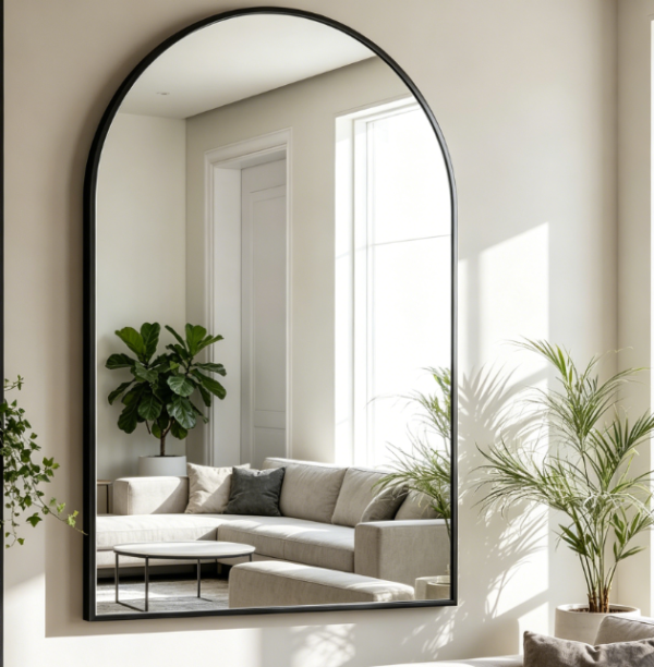 Arched Wall Mirror with Black Aluminium Alloy Frame, 20 x 30 Inches, for Bathroom Vanity